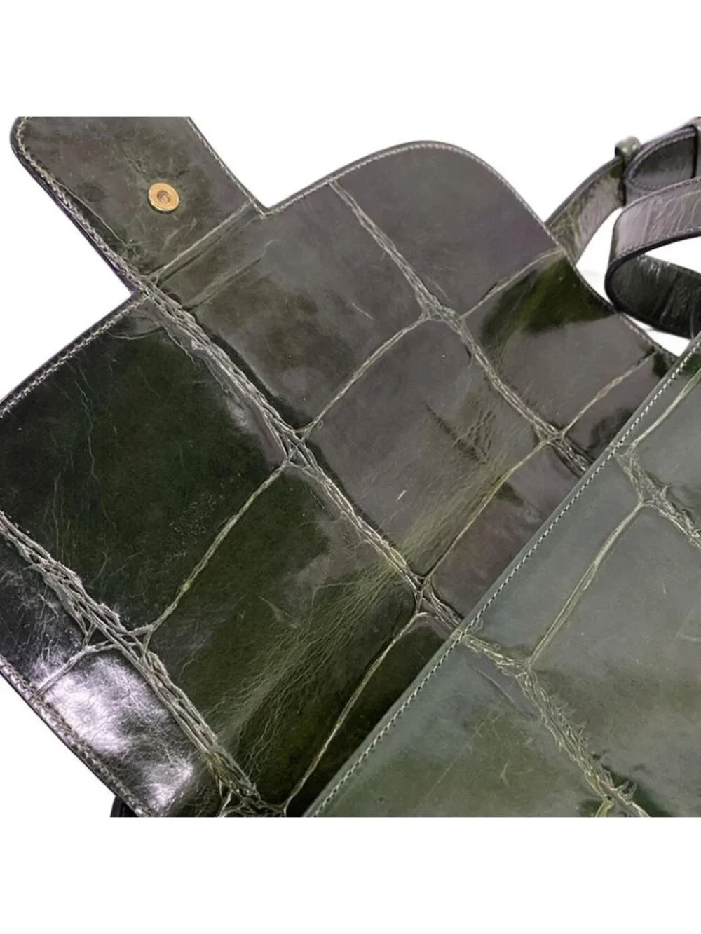 ★SOLD★ Celine Shoulder Bag Dark Green Embossed Leather - Picture 13 of 15